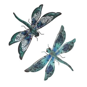 Glass Metal Dragonfly Wall Decor a Pair - Outdoor Dragonfly Wall Art - Hangin... - Picture 1 of 7