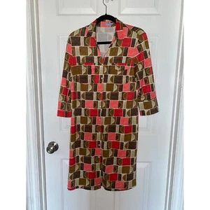 J. McLaughlin Dress Brynn Knit Collar 3/4 Sleeve Carbis Scape Large *no belt* - Picture 1 of 4