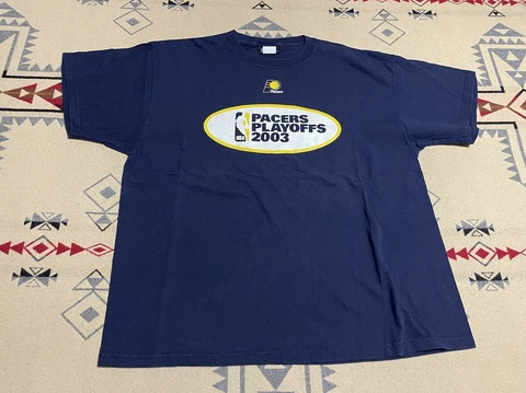 2003 Indiana Pacers NBA T-shirt Men's XL NBA Playoffs Blue Yellow Basketball F5 Cover