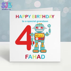 4th Birthday Robot Card,Personalised, For Son, Grandson, Nephew,Cousin, Godson - Picture 1 of 3