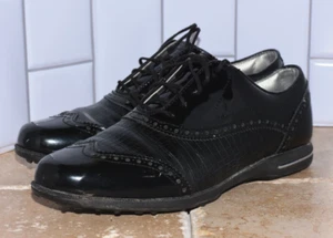 FootJoy FJ Tailored Collection Spike less Wingtip Croc Patent Leather Golf Shoes - Picture 1 of 9