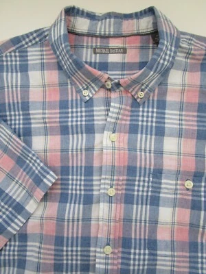 Camisa Para Hombre XXL Michael Bastian Botón 100% Algodón Azul Rosa Cuadros  Foto 1 de 4