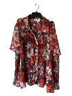 Only Necessities womens Blouse Top 3X Bali Red Floral Pleated Short Sleeve Sheer