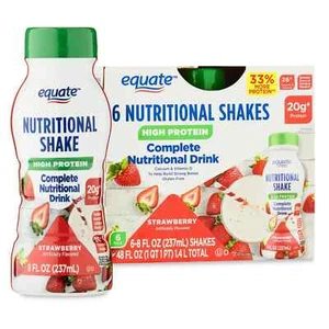 Equate High Protein Nutrition Shake, Strawberry, 8 fl oz, 6 Count.. - Picture 1 of 7