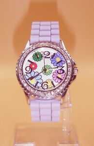 Geneva Spring Time Flower Face Ladies Watch Clean & New Battery