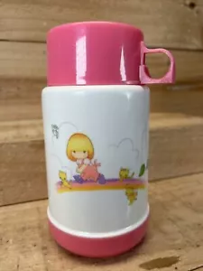 Vintage Lunchbox Thermos Girl On Rainbow With Cats and Balloons Pink Cap - Picture 1 of 13