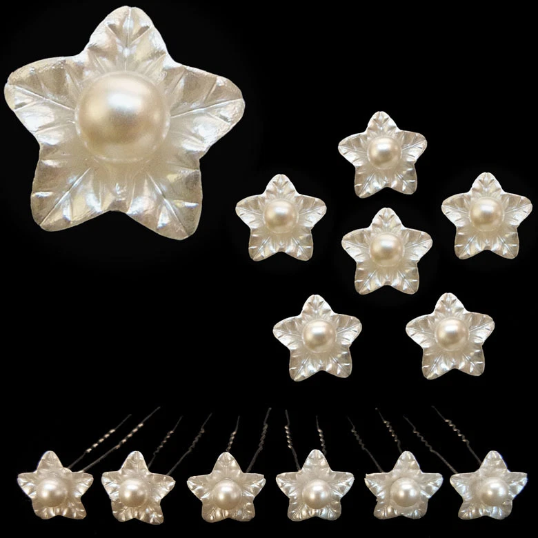 Lot 6 Épingles Pics Cheveux Mariage PERLE FLEUR en forme d'étoile BLANC cassé - Photo 1/1