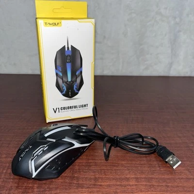T-WOLF V1 Wired Gaming Mouse 3 Button 7 Colorful Backlight 1200 DPI Office Mouse - Image 1 of 4