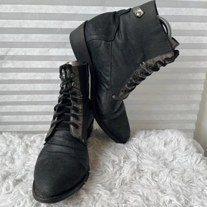 Old Gringo black and silver lace up Booties, size 9.5 B, made in Mexico, leather - Picture 1 of 9