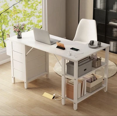 White desk with a side pocket and shelves - Image 1 of 2