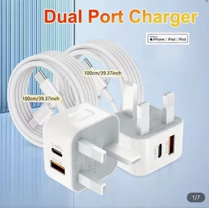 2Set Fast Charger Plug And USB-C Cable | Dual Port For iPhone 15 16 17 Air Pro M - Picture 1 of 5
