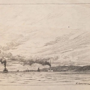 Friedrich Kallmorgen Impressionismus Dampfer auf dem Wasser Lithografie - Bild 1 von 4