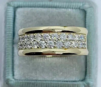 2Ct Round Cut Real Moissanite  Wedding Men's Band Ring 14K Yellow Gold Plated - Image 1 of 3