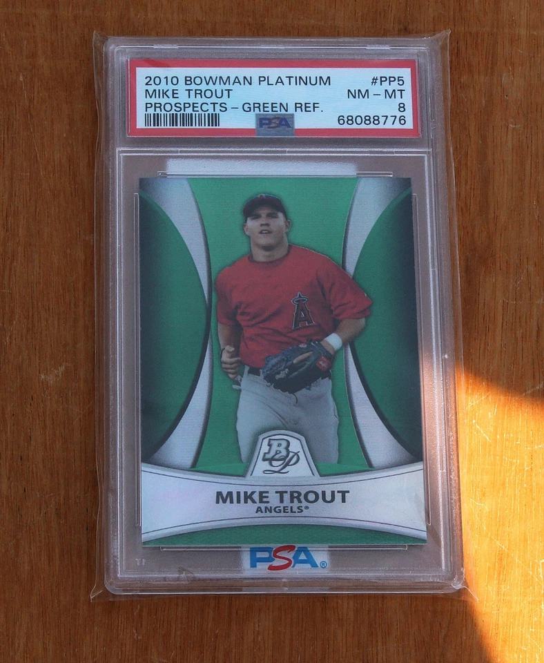 Mike Trout Rookie: 2010 Bowman Prospects-refractor verde #PP5 casi nuevo-como nuevo/499 PSA 8 Foto 1 de 2