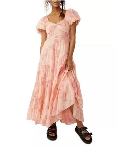 Free People Sundrenched Short Sleeve Maxi Dress Femme Pink Medium NWT - Picture 1 of 1
