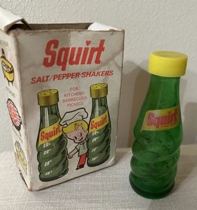 Vintage Squirt Soda Bottle Salt Or Pepper Shakers Pop Green Glass MCM Thirst Box - Picture 1 of 1