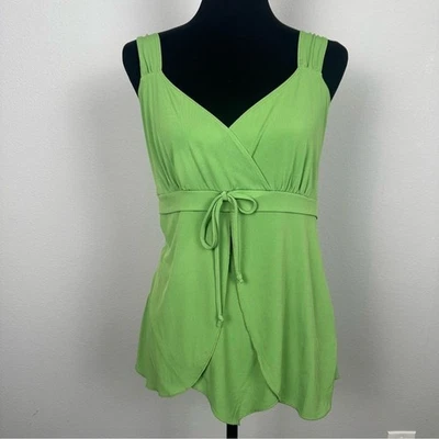Y2K Lime Green Babydoll Faux Wrap Fairycore Cami Tank Top Size Large Stretchy - Image 1 of 4