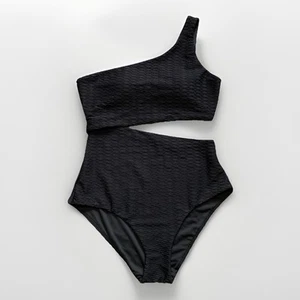 Traje de baño Victorias Secret M negro recorte de un hombro almohadillas extraíbles playa NUEVO - Imagen 1 de 7