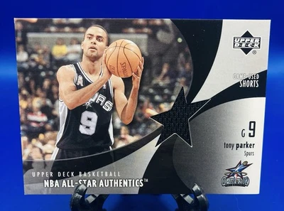 Pantalones cortos Tony Parker 2002-03 Upper Deck All-Star Authentics usados en juegos #TP-AS HOF Foto 1 de 2