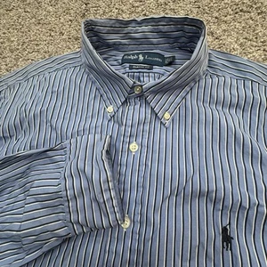 Polo Ralph Lauren Classic Fit Men’s 16.5 36/37 Cotton Button Down Blue Stripe - Picture 1 of 7