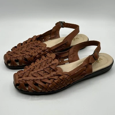 Softspots Women Tobago Brown Leather Woven Slingback Sandals Sz 10 Medium Mexico - Image 1 of 4