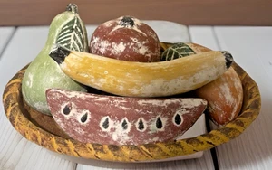 Mexican Pottery Terracotta Clay Fruit Bowl Basket 6 Piece Whitewash Rustic - Bild 1 von 8