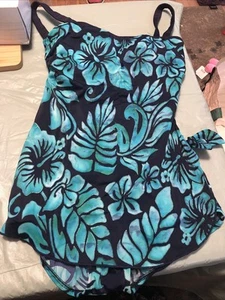 Maxine Womens Blue Floral Print One Piece Swimsuit Size 12 - Picture 1 of 10