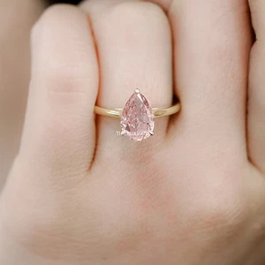 Diamond Ring Pear cut Fancy Intense Pink 950 Platinum 1.50 Ct IGI Lab Grown - Picture 1 of 9
