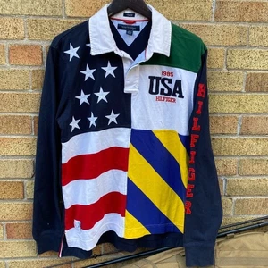 Vintage Tommy Hilfiger Embroidered Polo Rugby Sweater Long Sleeve Shirt Large - Bild 1 von 6