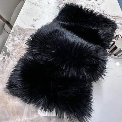 Black Fur Table Runner,Table Runner for Christmas Winter Decor, Luxury Soft T... - Image 1 of 4