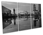 Salford Quays Manchester B&amp;W CANVAS WALL ART TREBLE Box Frame Print