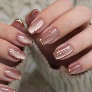 24pcs French Tip Stick on Nails Cat Eye Press on Nails Butterfly Fake Nails - Picture 1 of 5