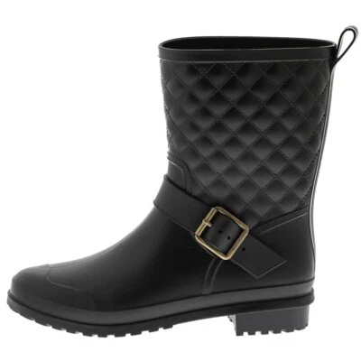 NUEVO CON ETIQUETAS CAPELLI NEW YORK ACOLCHADO MEDIA PANTORRILLA NEGRO Bota de Lluvia Talla 10 Foto 1 de 4
