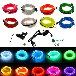 1M 5M LED Neon Glow EL Wire Light String Rope Car Party Decor + 3V 5V Controller - Picture 1 of 24