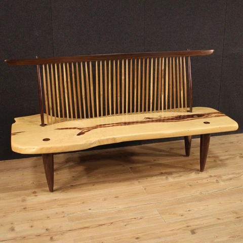 Design sofa bench in carved wood 900 in Conoid Bench George Nakashima style Cover