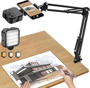 Overhead Phone Mount, Articulating Arm Cell Phone Holder with LED Light, Flexibl - Picture 1 of 12