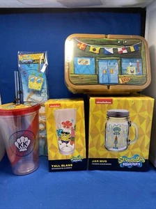 SpongeBob SquarePants Childrens Bento Tall Glass Jar Mug Cup Straw CULTUREFLY - Picture 1 of 4