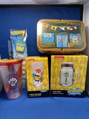 SpongeBob SquarePants Childrens Bento Tall Glass Jar Mug Cup Straw CULTUREFLY - Image 1 of 4