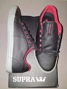 SUPRA ASSAULT BLACK WAXED TWILL RED KIDS (MEN) SHOES SIZE 7 NEW IN BOX - Picture 1 of 4