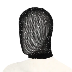 Men's and Women's Black Mesh Mask Diamond Semi Transparent Hood Stage Props - Picture 1 of 6