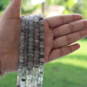 1 Long Strand Black Rutile Faceted Rondelles - Gemstone Rondelles 6mm-9mm 9 Inch - Picture 1 of 3
