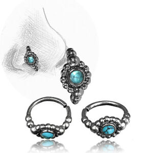 TRIBAL 20G TURQUOISE AND STERLING SILVER NOSE RING 7MM RING NOSE STUD HELIX 