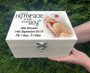 Personalised wooden memory keepsake box, Newborn baby present. - Picture 1 of 12