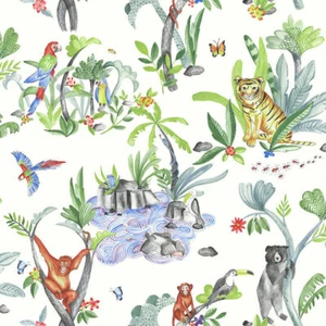 Jungle Mania Animals White Children’s Nursery Boys/Girl Wallpaper Arthouse 69600 - Picture 1 of 3