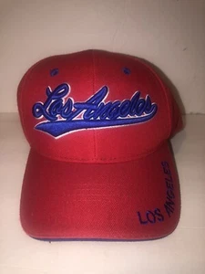 Red Los Angeles City Strap Back Baseball Dad Cap Hat Blue Embroidered - Picture 1 of 6