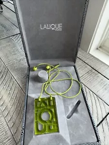Lalique Crystal Pendant Silk Rope Necklace Adjusts LONG 26” Peridot Green W/Box - Picture 1 of 5