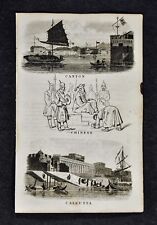 c 1824 Goldsmith Print - Canton & Calcutta Views - Chinese Dress - China India