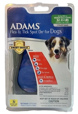 ADAMS FLEA & TICK SPOT ON TREATMENT for DOGS 32-55 LBS (Medium) Kills & Repels - Image 1 of 3