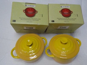 Le Creuset Stoneware Mini Petite Round Cocotte Casserole Cerise Dijon Yellow 8oz - Picture 1 of 9