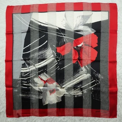 Bufanda de seda arte flor roja PIERRE BALMAIN 33" X 34" P793 Foto 1 de 4